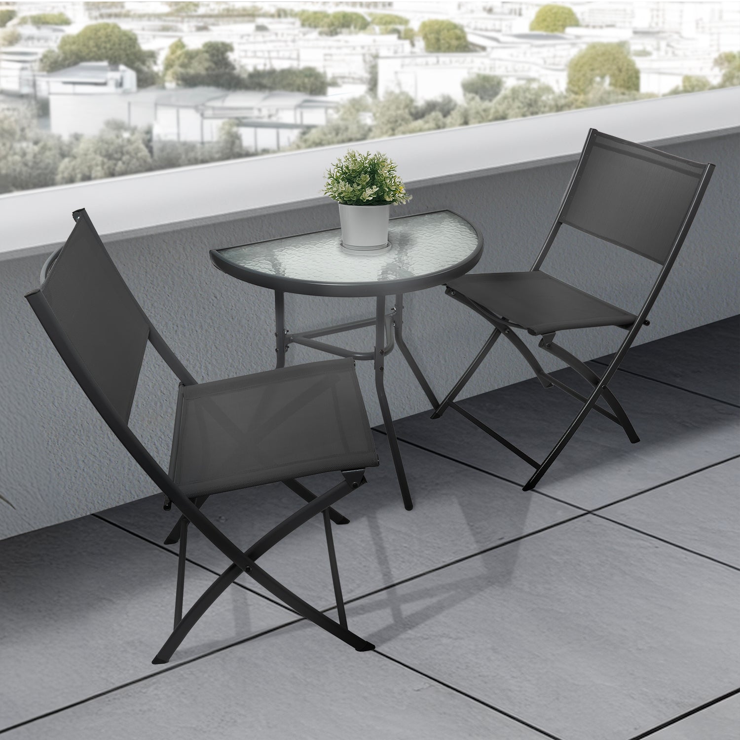 VESTIAMO CASA GIARDINO - Set da giardino 3 pezzi Tavolo con 2 Sedie Richiudibili – Design compatto per Balcone e Giardino